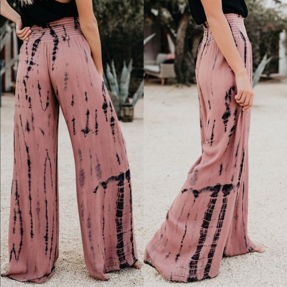 Tie Dye Palazzo Wide Leg Pants Boho New Bell Bottom - Picture 3 of 4